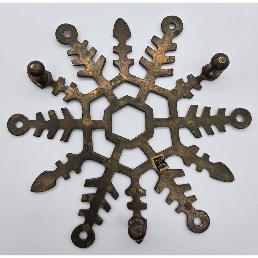Vintage Metal Trivet Snowflake Shape 6" Rustic Kitchen Decor Made India - Picture 6 of 7